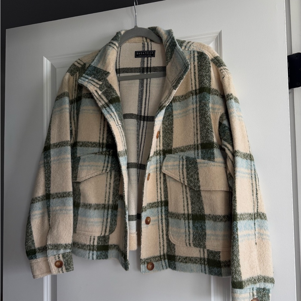 Women's Plaid Jacket - Cream and Green